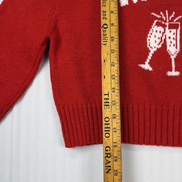 Christmas Cropped Sweater “Merry” Champagne Wool Blend Red Women’s Sz M Holiday - Picture 8 of 9
